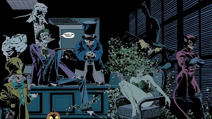 Batman villains in a room in Batman The Long Halloween