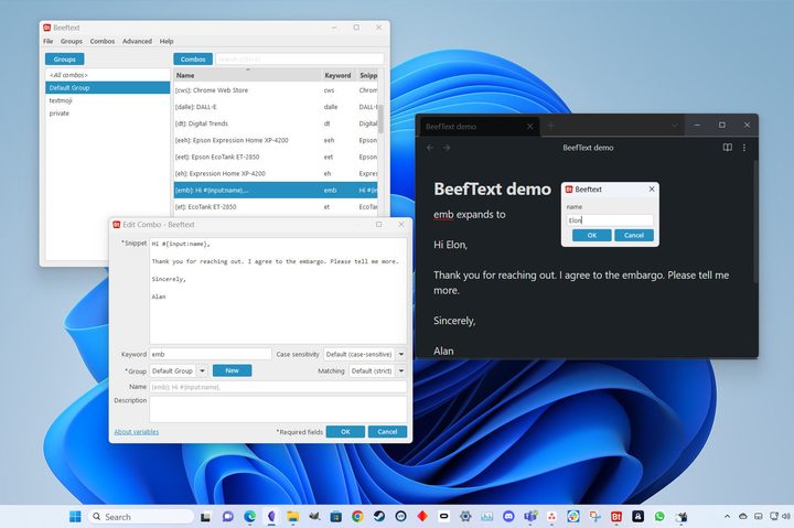 BeefText can ask for input and include that in the text replacement.