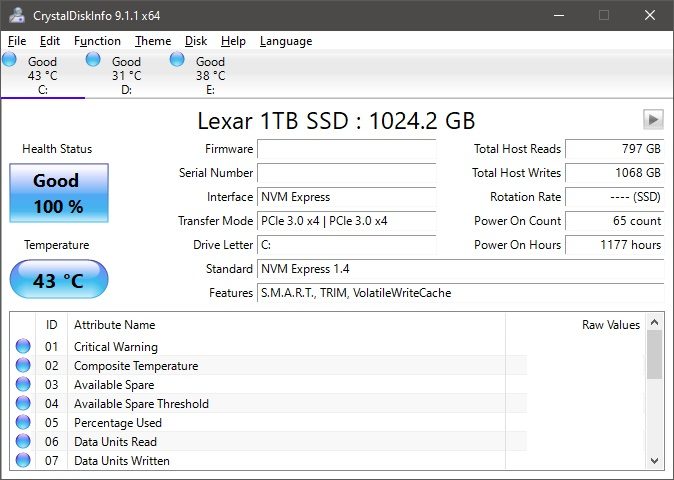 Screenshot from CrystalDiskInfo.