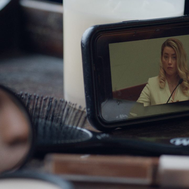A camcorder with a picture of Amber Heard in Depp v. Heard.