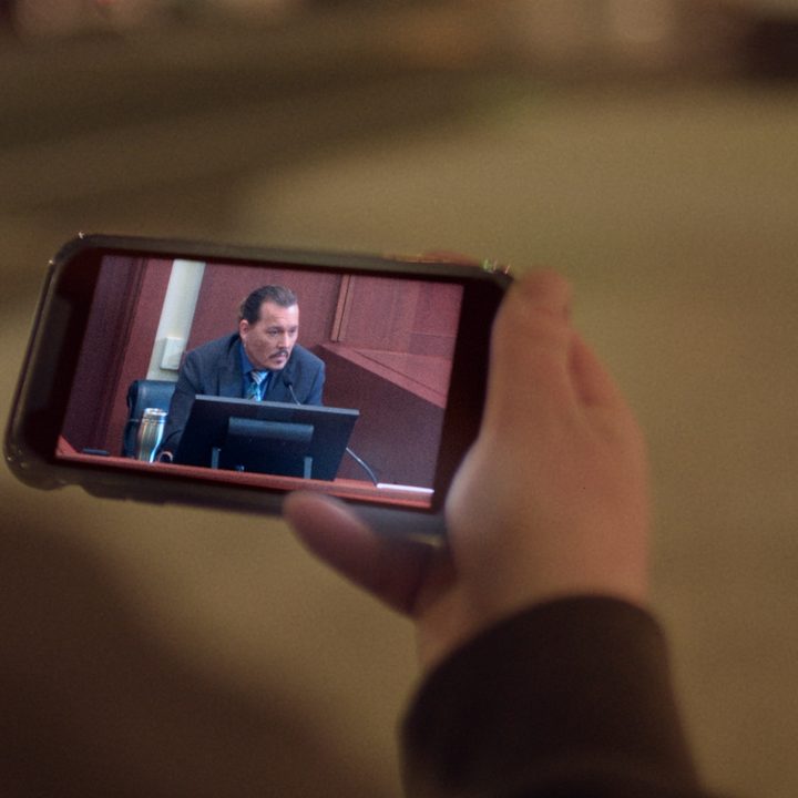 A video of Johnny Depp on a phone in Depp v. Heard.