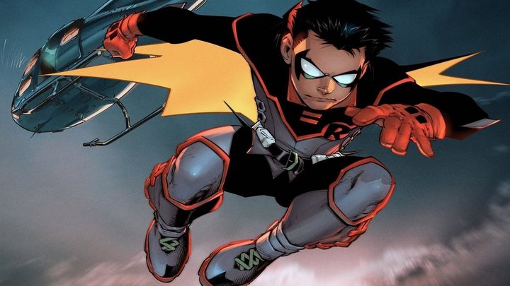 Robin jumps from a plane in a DC comic.