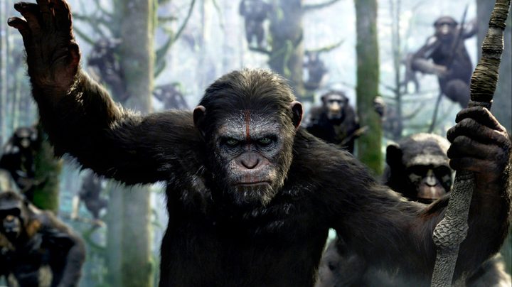 Caesar leading his army of apes in Dawn of the Planet of the Apes.