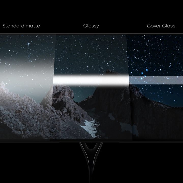 A comparison of three different types of coating on a Dough Spectrum Black display.