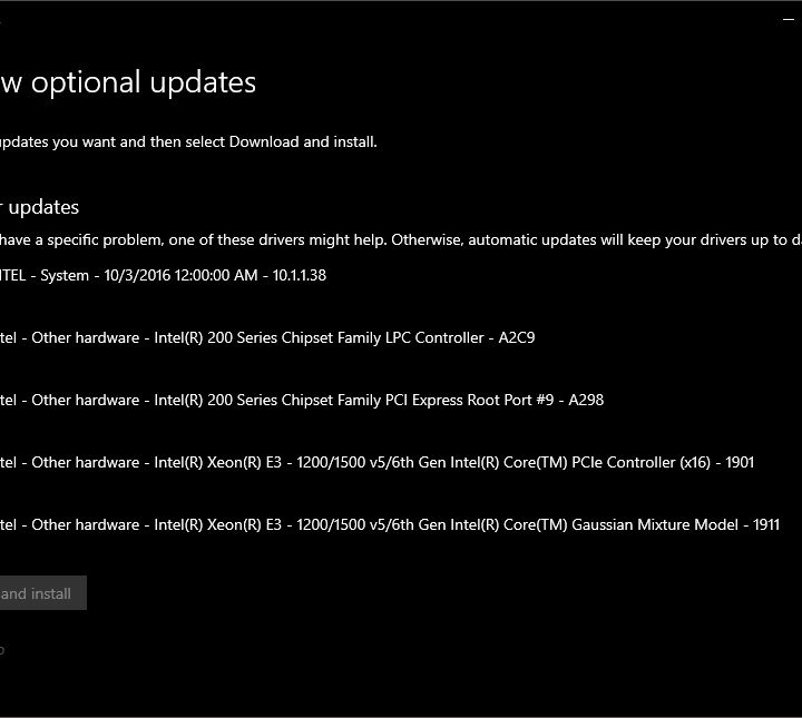 Screenshot of Windows 10 driver updates.