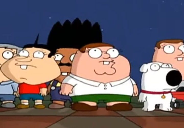 Peter, Brian, Quagmire, Adam West, Joe, and Cleveland as little kids in "Family Guy."