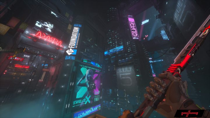 Jack looks out at Dharma Tower in Ghostrunner 2.