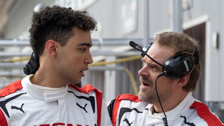 Archie Madekwe and David Harbour in Gran Turismo.