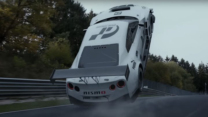 Jann Mardenborough's car goes out of control in a scene from Gran Turismo.