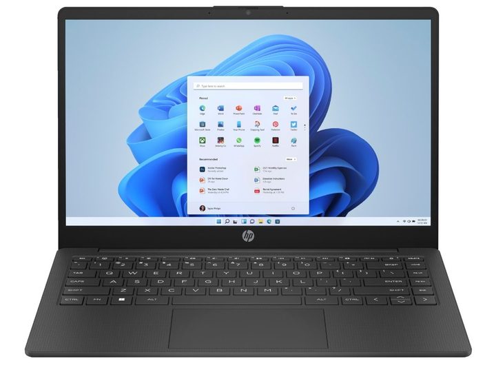 The HP Laptop 14z-em000 with a window open.