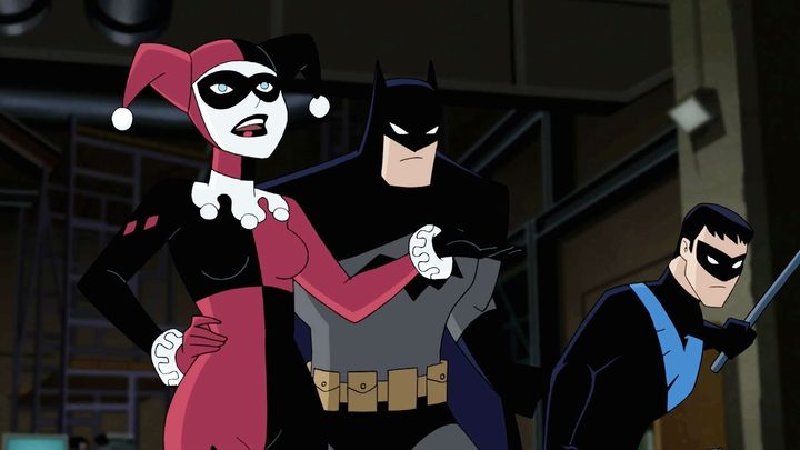 Harley Quinn, Batman, and Nightwin in the animated movie Batman and Harley Quinn.