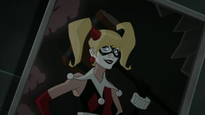 Harley Quinn holding her mallet in the animated movie Batman vs. Two-Face.