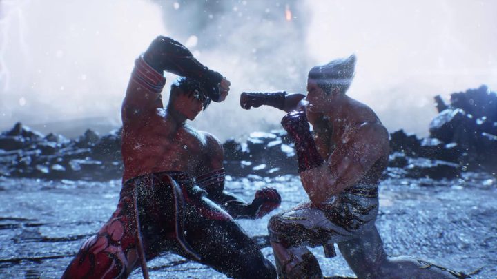Jin and Kazuya throwing punches at each other in Tekken 8.