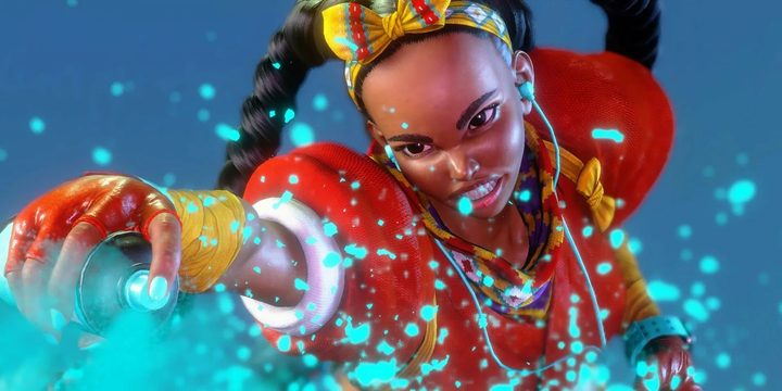 Kimberly doing a spray paint punch in Street Fighter 6.