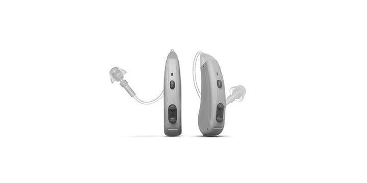 The Lexie Hearing Lexie Lumen self-fitting OTC hearing aids on a white background.