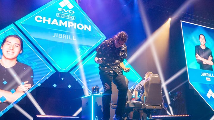 Marvel vs Capcom 3, Evo winner Jibrill celebrating on stage.