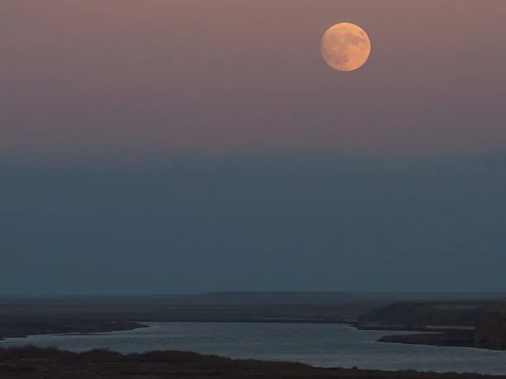 Moonrise over the Syr Darya river in Baikonur, Kazakhstan on Nov. 13, 2016.