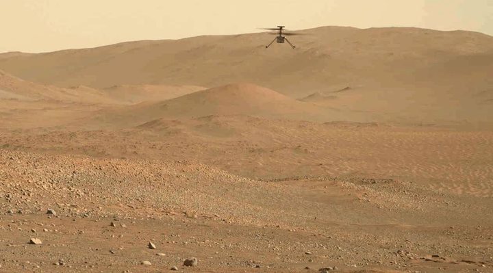 NASA's Perseverance Mars rover captured this video of the Ingenuity Mars Helicopter's 54th flight on Aug. 3, 2023. After performing a preflight "wiggle check" with its rotors, the helicopter takes off, hovers at an altitude of 16 feet (5 meters), and rotates to the left, before touching back down. The mission conducted the short pop-up flight to check Ingenuity's navigation system.