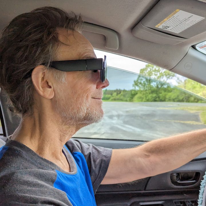 Inmo Air 2 is bright enough for outdoors with the clip-on sunshade.