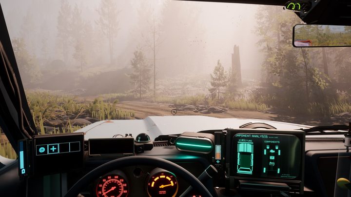 Pacific Drive gameplay from the first-person perspective.