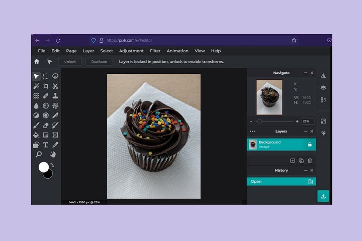 The Pixlr E web app interface.
