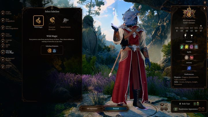 A dragonborn sorcerer in character creation