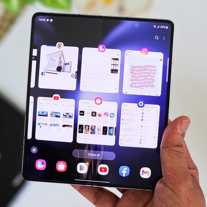 Samsung Galaxy Z Fold 5 multitasking Recents menu grid view with Good Lock.