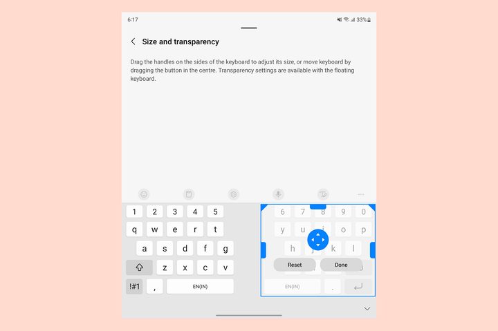 Samsung Galaxy Z Fold 5 keyboard size adjustment.