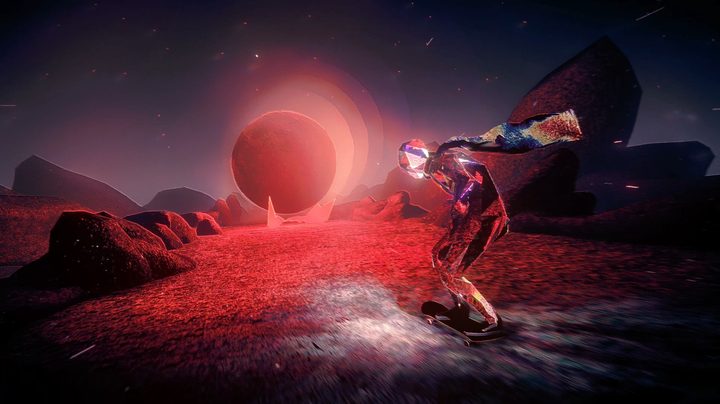 The player skates toward the moon in Skate Story.