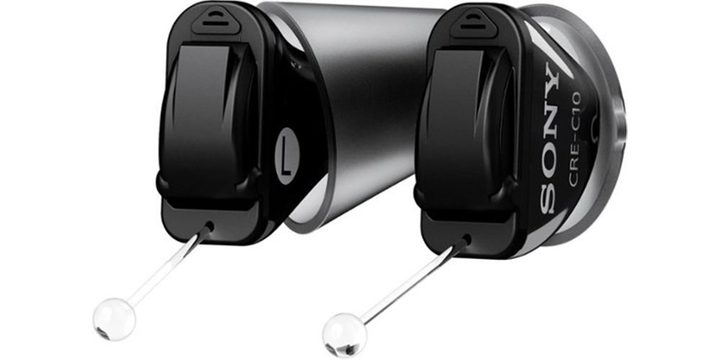 The Sony Self-Fitting OTC Hearing Aids on a white background.