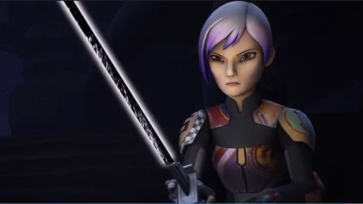 Sabine wielding the Darksaber in "Star Wars: Rebels."