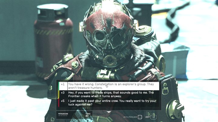 A merc with a skull carved into his space helmet.