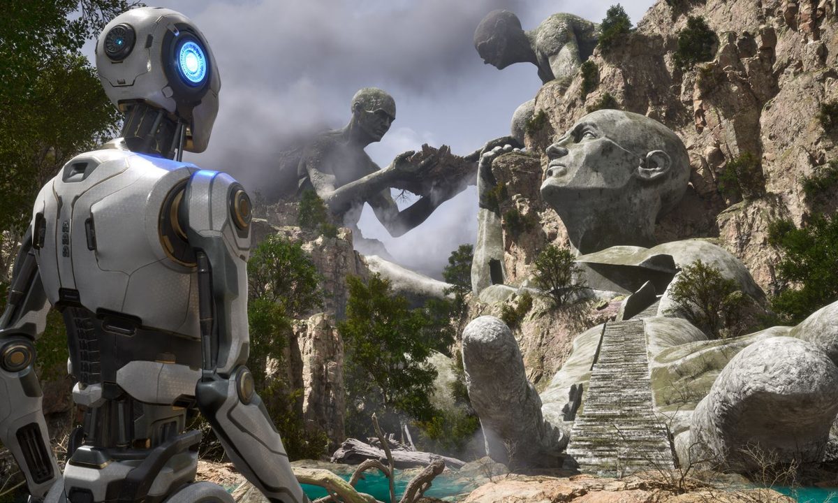 1K looks at a cliff in The Talos Principle 2.
