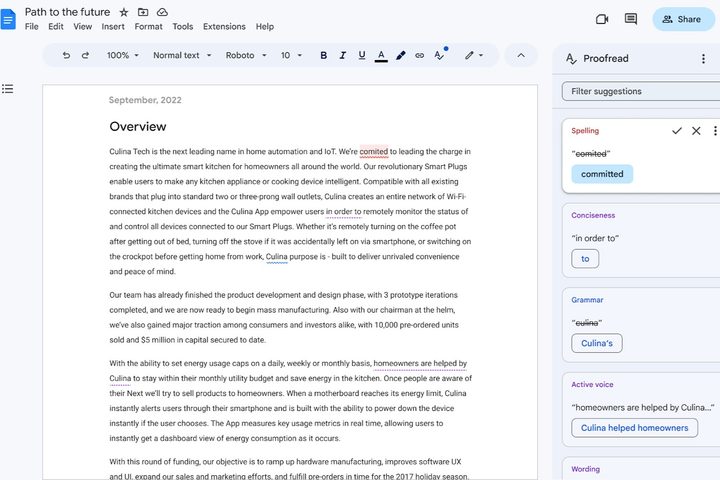 This is an example of how Google Duet and Proofread work.