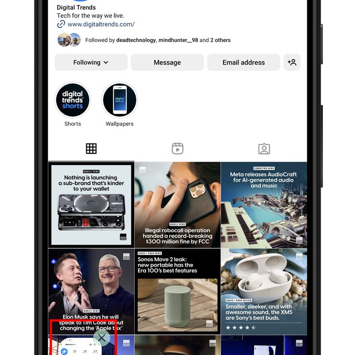 Taking a screenshot in Instagram.