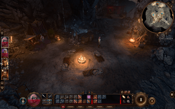 Characters rest at a camp in Baldur's Gate 3.