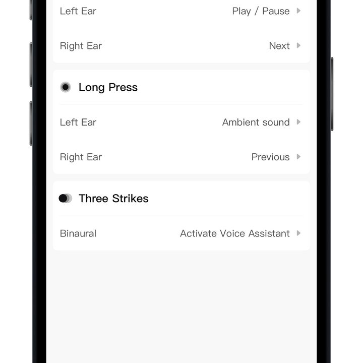 Baseus app for iOS – control customization screen.
