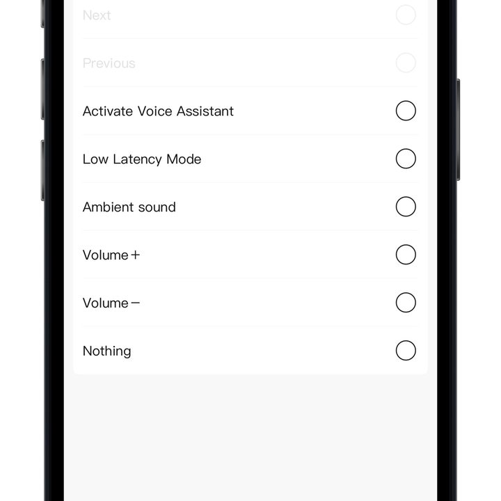 Baseus app for iOS – control customization screen.