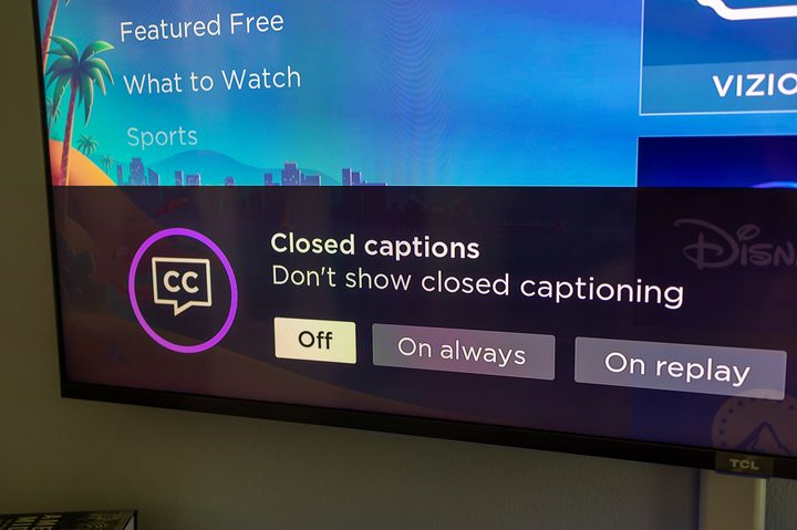 Caption options on the Roku Voice Remote Pro.