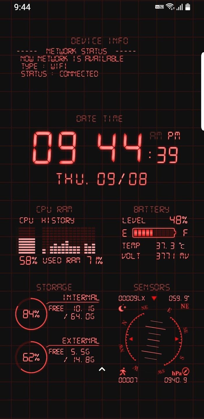 Device stats in red.