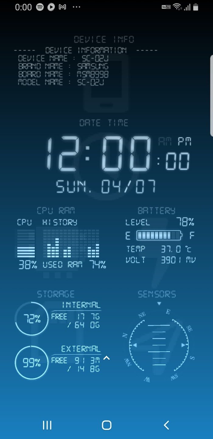 Device stats with a blue theme.