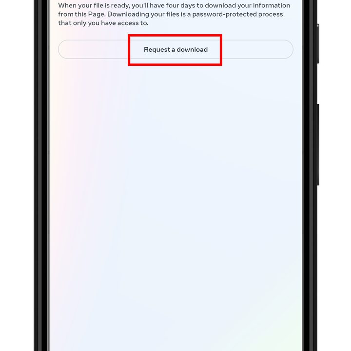 Requesting a download of your data in Instagram.