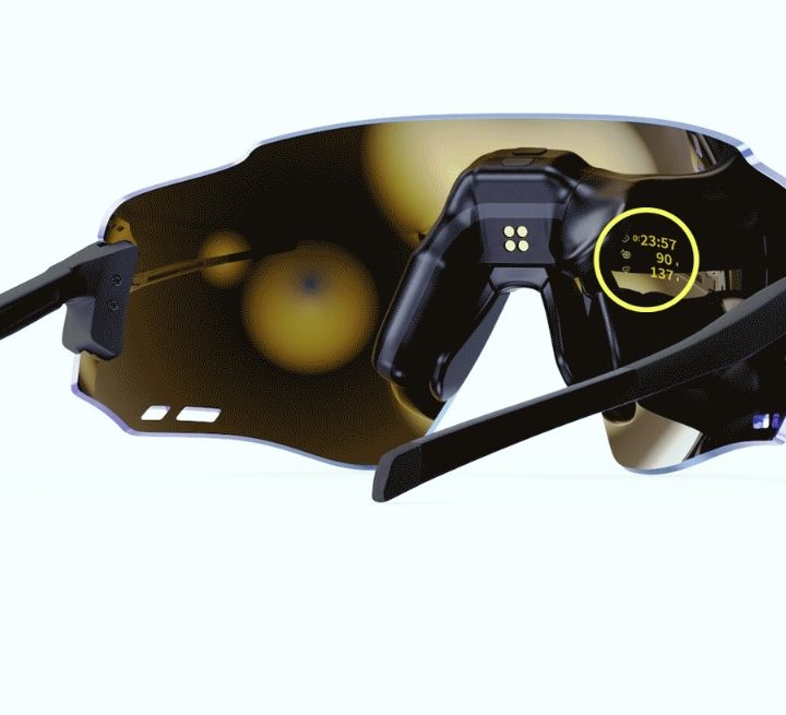 The Engo 2 smart glasses showing a visualization of the HUD in the lenses.