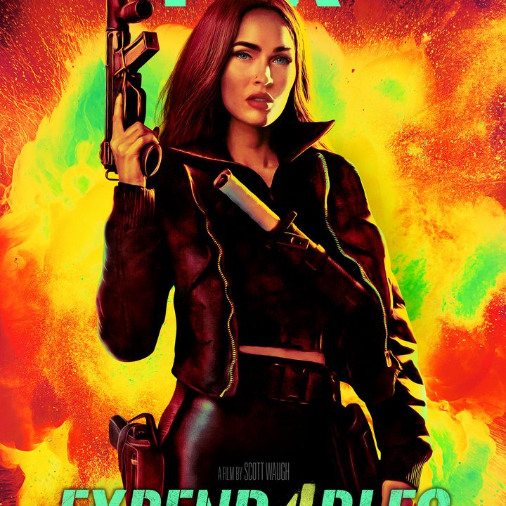 Megan Fox with gun on Expend4bles poster.