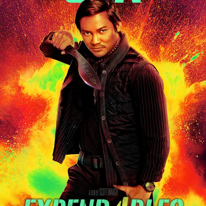 Tony Jaa points a knife on Expend4bles poster.