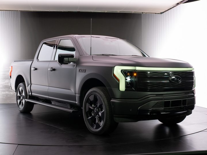 A Ford F-150 Lightning Platinum Black model.