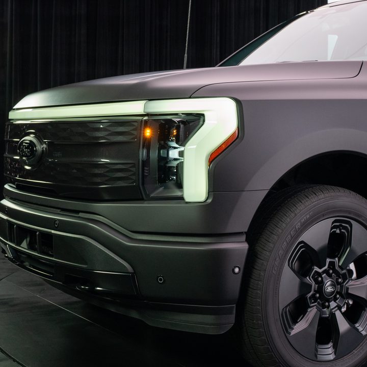 A Ford F-150 Lightning Platinum Black model.