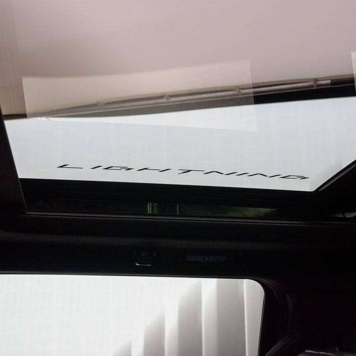 An F-150 Lightning Platinum Black model moonroof.