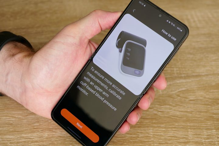 The Samsung Health Monitor app before taking a blood pressure test.