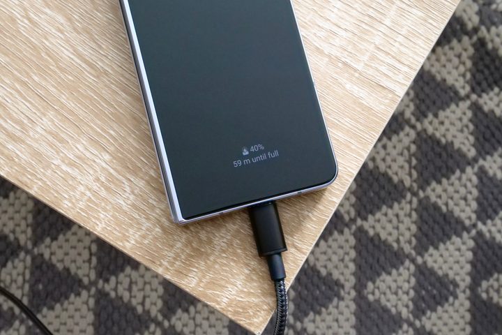 The Samsung Galaxy Z Fold 5 on charge.